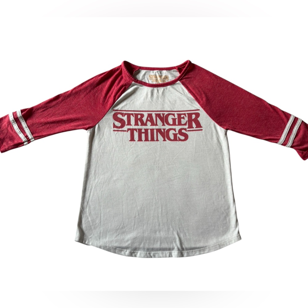 Stranger Things Raglan Tee Youth L 10-12 Red White Graphic Netflix Shirt
